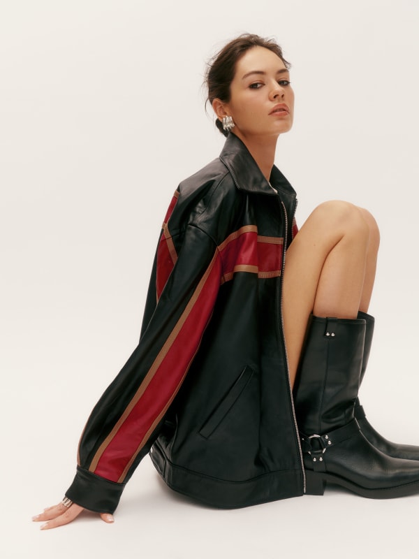 Veda Marco Leather Oversized Bomber - Sunset Stripe